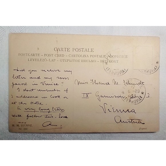 Vienna Austria  Ferrovia Post Card Victorian Woman Romantic Written Message FIRM - Picture 2 of 4